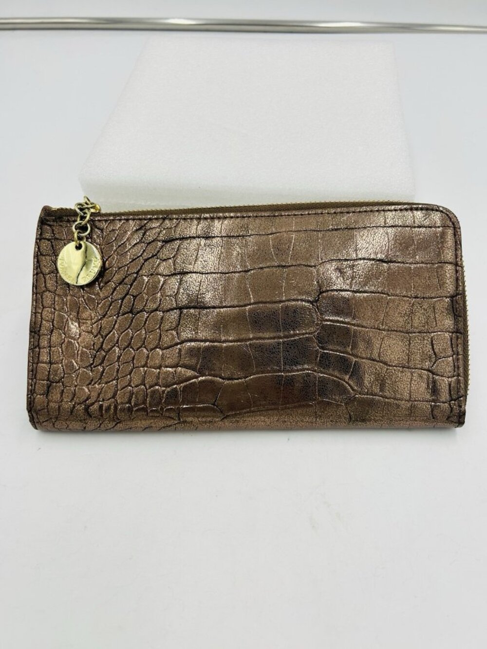 IVANKA TRUMP Metallic Bronze Crocodile Embossed Clutch Wallet 9" x 4.5"